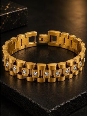 Unisex Luxury Gold color Crystal Link Bracelet